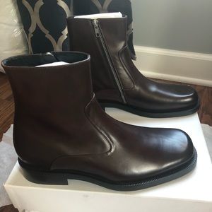 Balenciaga Side Zip Leather Boots in Dark Brown.